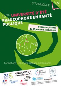 Affiche de la 16ème Université d'été francophone santé publique 2019