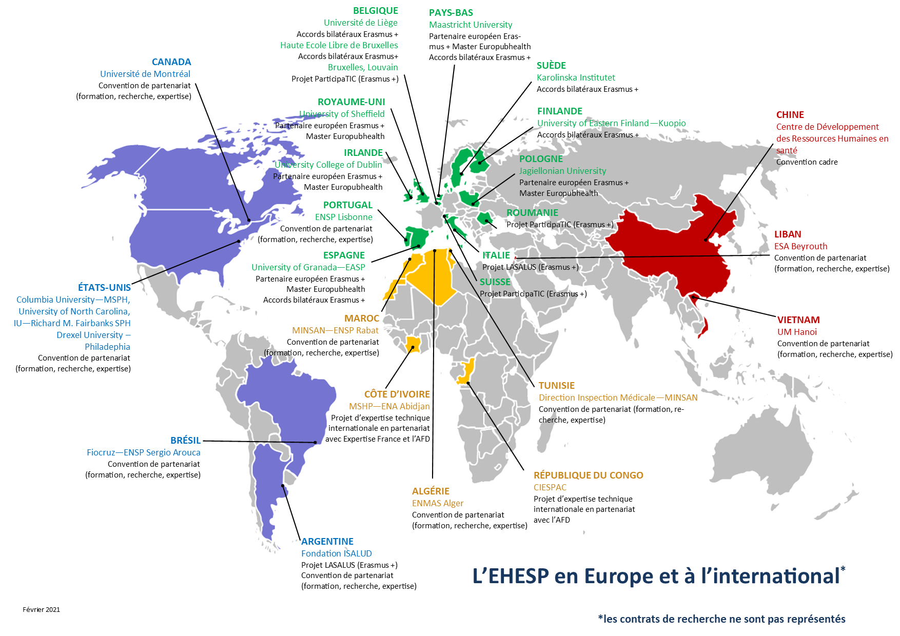 Carte des partenariats internationaux EHESP