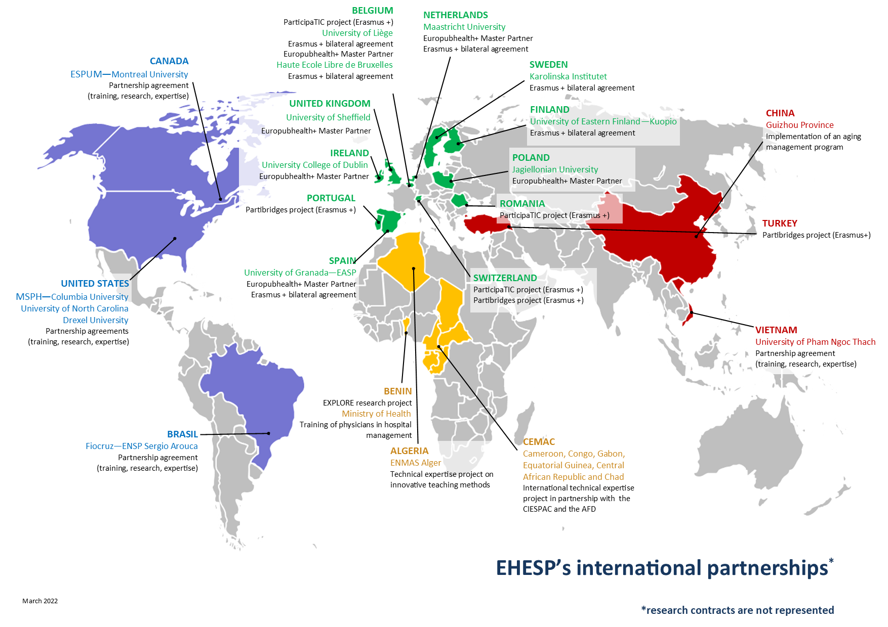 This is a map of EHESP's partnerships around the world.